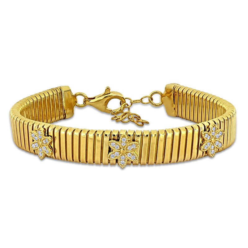 Cubic Zirconia Omega Flower Bracelet in Gold Plated image number null